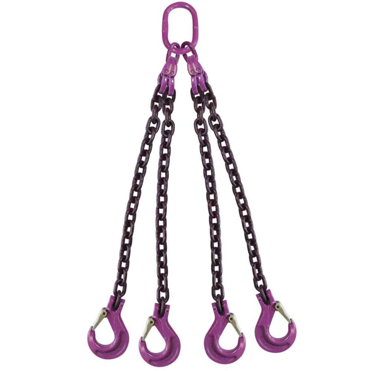 9/32" x 12' - 4 Leg Chain Sling w/ Sling Hooks - Grade 100