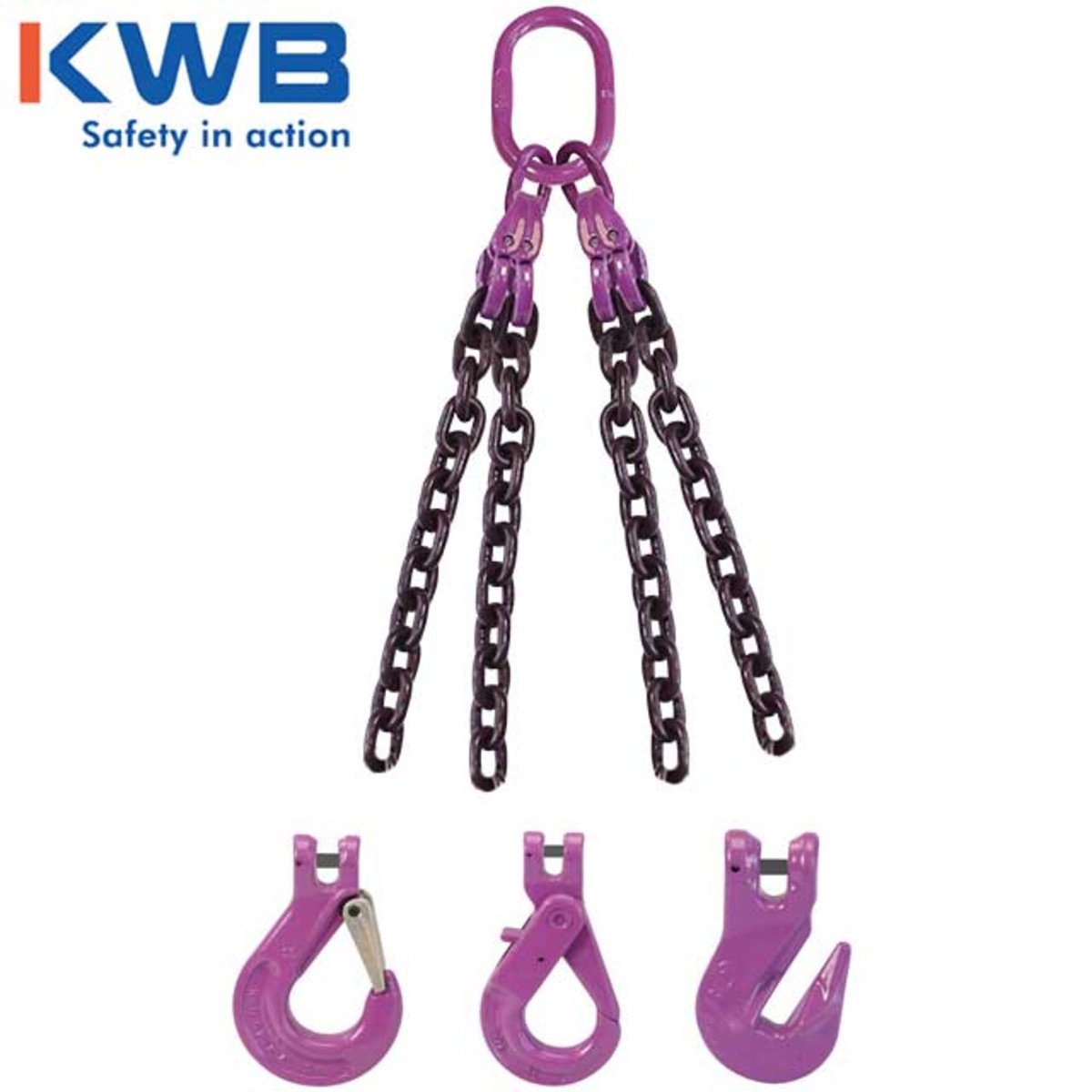 9/32" x 12' - 4 Leg Chain Sling w/ Sling Hooks - Grade 100
