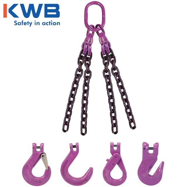 12 inch x 8 foot 4 Leg Chain Sling w Foundry Hooks Grade 100 image 3 of 3