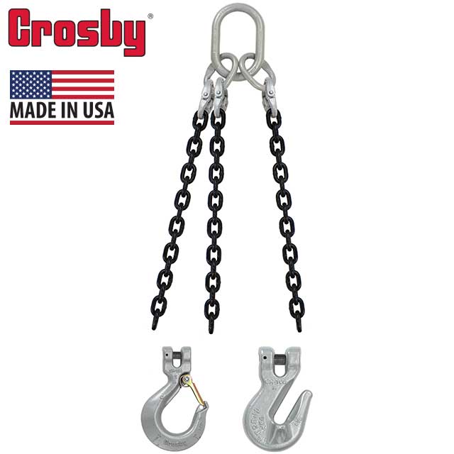 34 inch x 12 foot Crosby 3 Leg Chain Sling w Sling Hooks Grade 100 image 2 of 2
