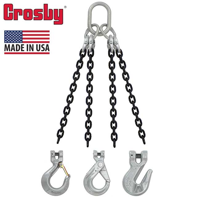 58 inch x 12 foot Crosby 4 Leg Chain Sling w Sling Hooks Grade 100 image 2 of 2
