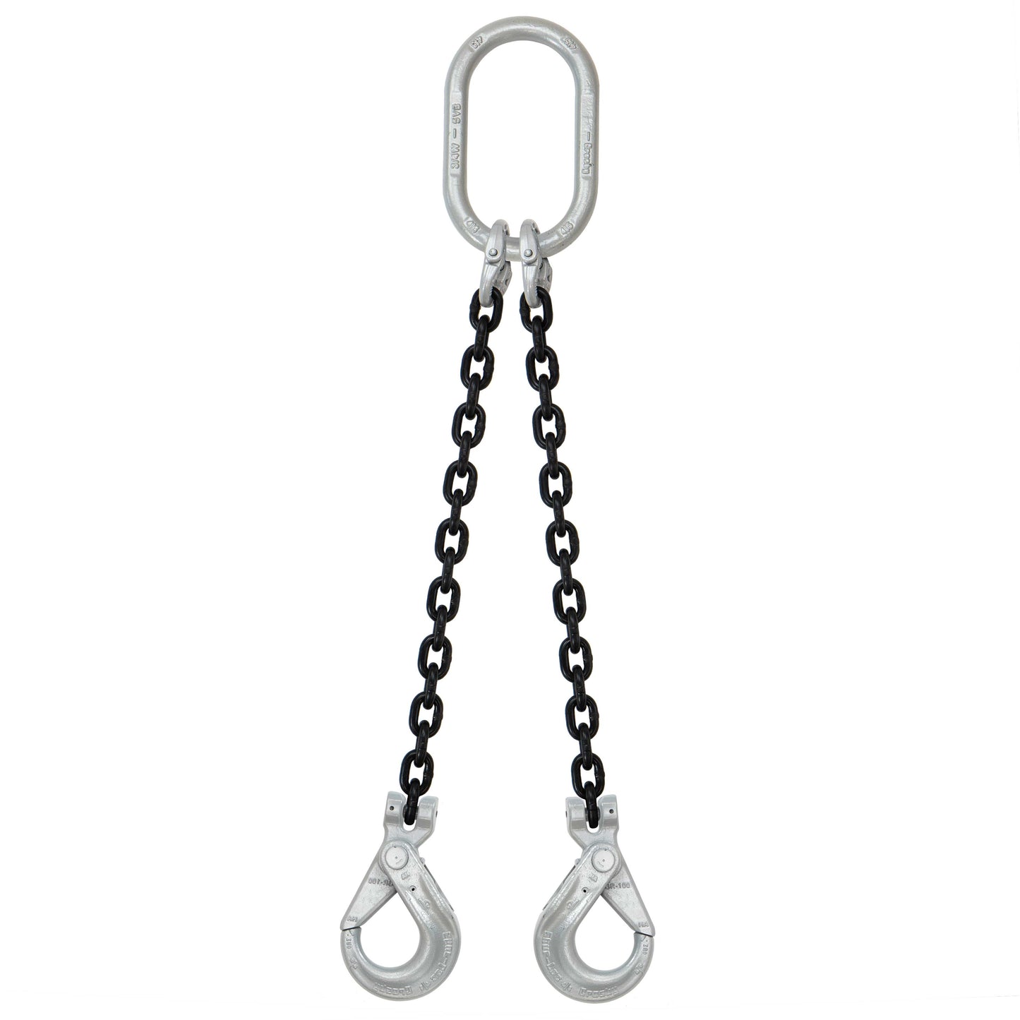 12 inch x 8 foot Crosby 2 Leg Chain Sling w SelfLocking Hooks Grade 100 image 1 of 2