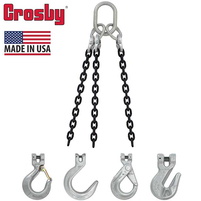 12 inch x 8 foot Crosby 3 Leg Chain Sling w Foundry Hooks Grade 100 image 2 of 2