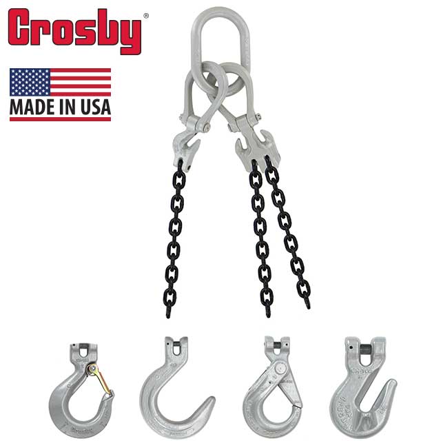 38 inch x 5 foot Crosby Adjustable 3 Leg Chain Sling w Sling Hooks Grade 100 image 2 of 2