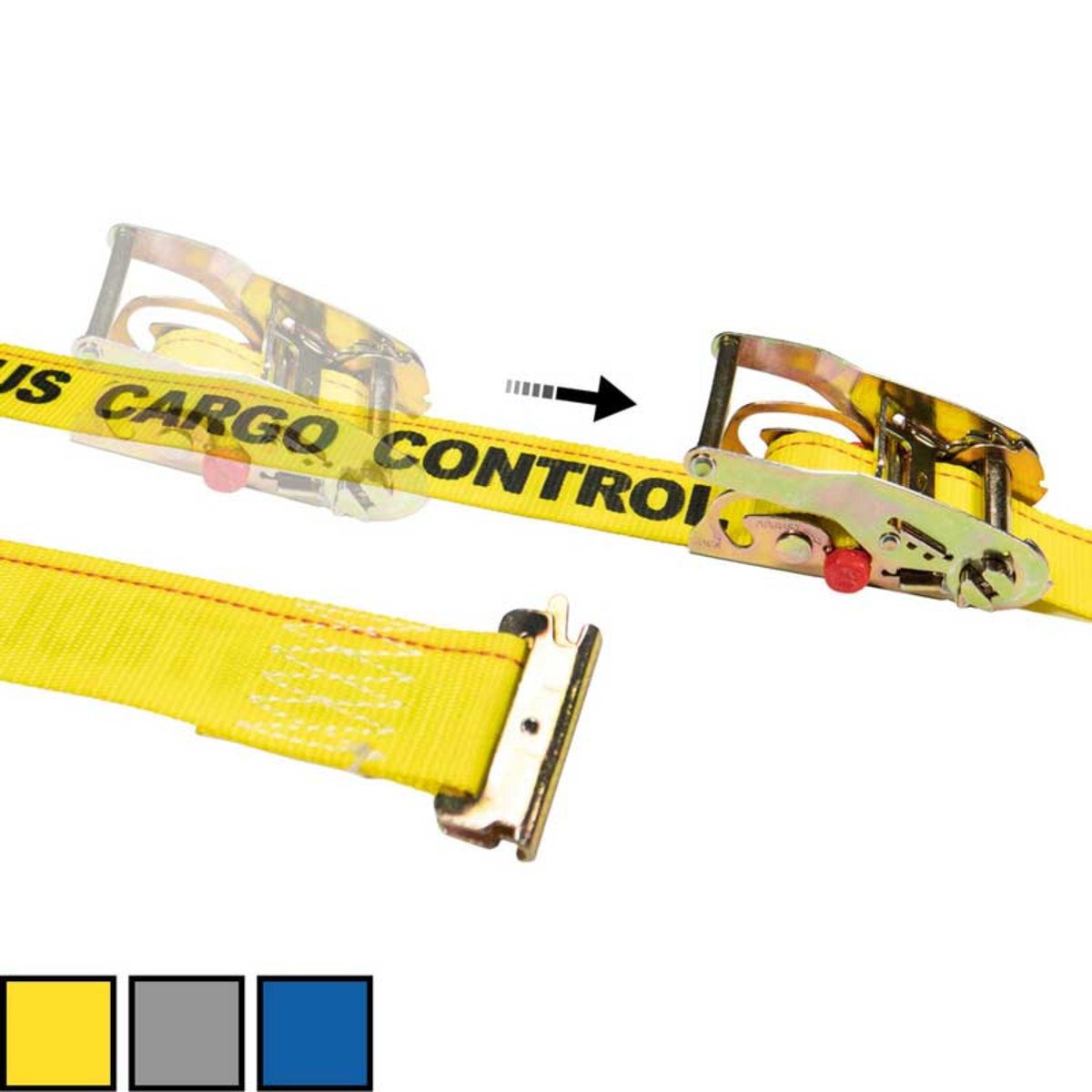 2" x 12' Yellow Sliding E Track Ratchet Strap w/ Spring E-Fittings