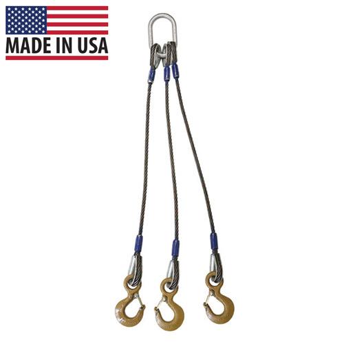 Wire Rope Sling 3 Leg Bridle w Eye Hooks 78 inch x 8 foot Domestic image 6 of 6