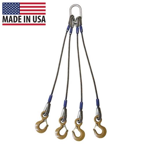 Wire Rope Sling 4 Leg Bridle w Eye Hooks 38 inch x 5 foot Domestic image 6 of 6