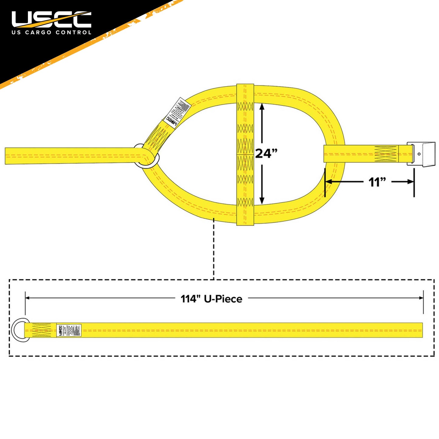 Yellow Adjustable Tow Dolly Strap with 2 Top Strap and Flat Hook image 3 of 7