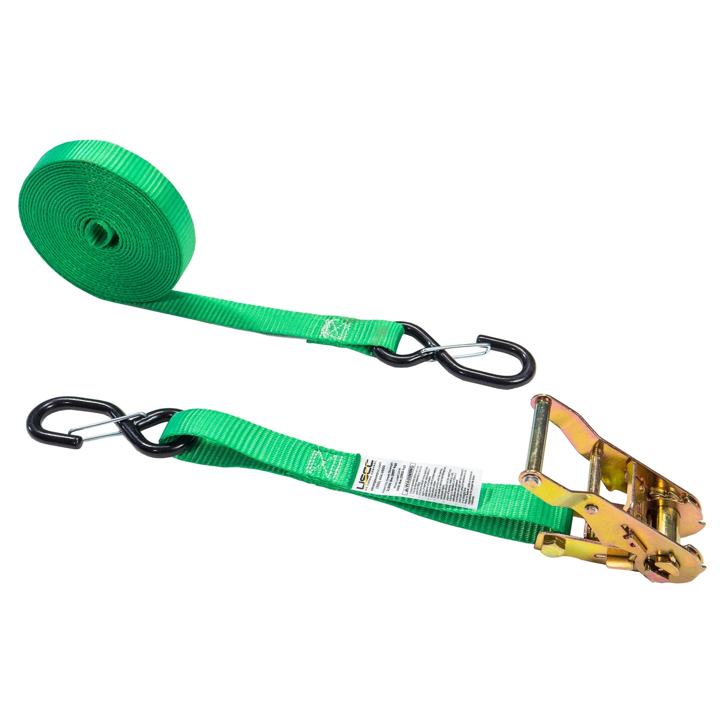 1" x 15' Green Ratchet Strap w/ S-Hook and Keeper