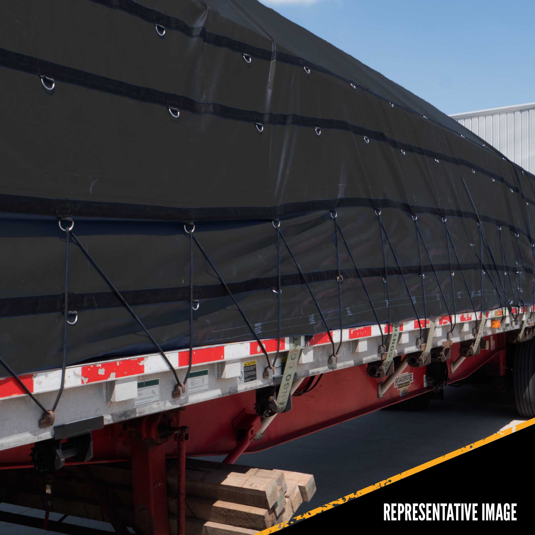 Lightweight Lumber Tarp 24 foot x 28 foot (8 foot Drop & Flap) 14 oz Black Tarp image 7 of 9