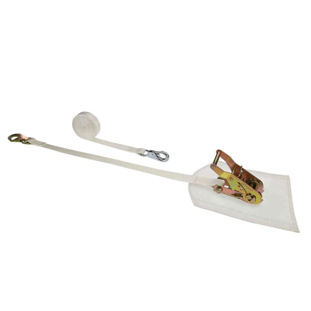 1" x 12' White Tent Strap w/ Cover, Bull Nose Snap & Flat Snap Hook