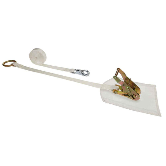 1" x 12' White Tent Strap w/ Cover, Bull Nose Snap Hook & Round Ring
