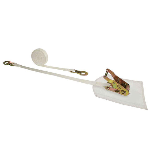 1" x 16' White Tent Strap w/ Cover and Flat Snap Hooks