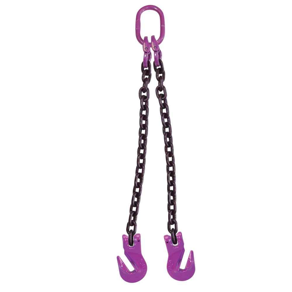 516 inch x 12 foot 2 Leg Chain Sling w Grab Hooks Grade 100 image 1 of 2