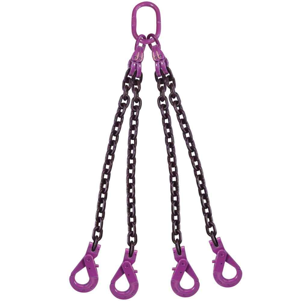 12 inch x 8 foot 4 Leg Chain Sling w SelfLocking Hooks Grade 100 image 1 of 3