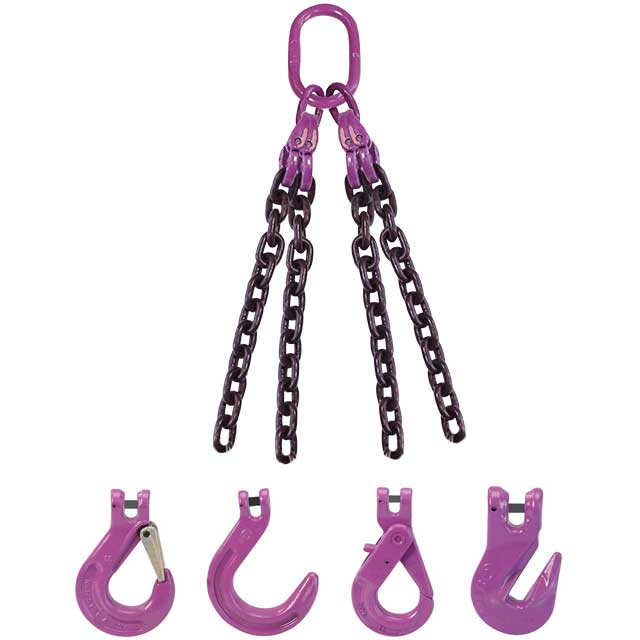 12 inch x 8 foot 4 Leg Chain Sling w SelfLocking Hooks Grade 100 image 3 of 3