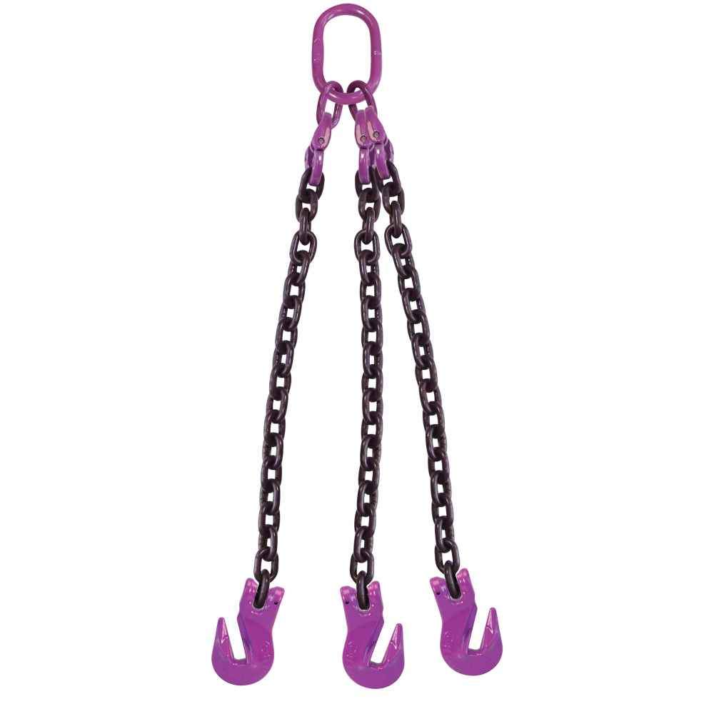 516 inch x 12 foot 3 Leg Chain Sling w Grab Hooks Grade 100 image 1 of 3