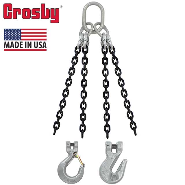 34 inch x 12 foot Crosby 4 Leg Chain Sling w Grab Hooks Grade 100 image 2 of 2