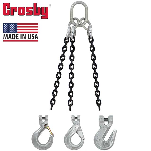 58 inch x 12 foot Crosby 3 Leg Chain Sling w Sling Hooks Grade 100 image 2 of 2