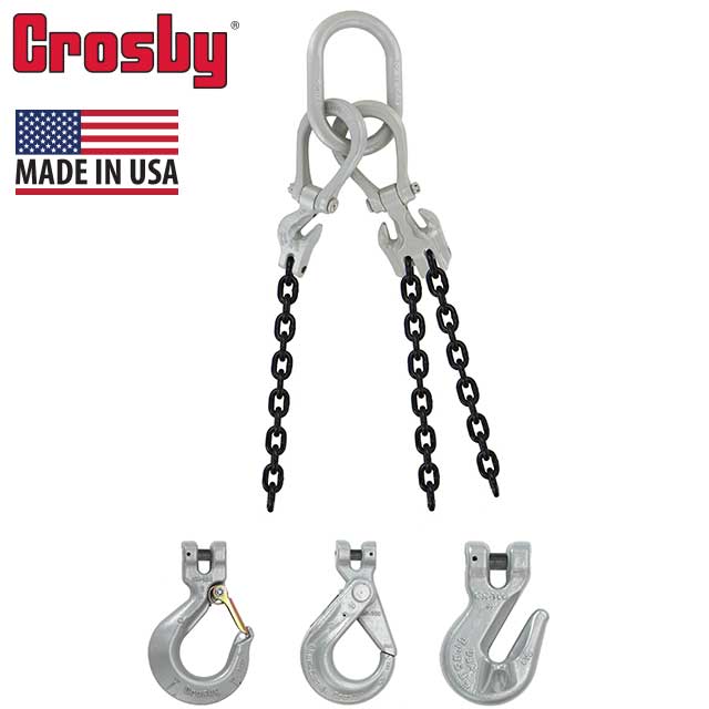 932 inch x 5 foot Crosby Adjustable 3 Leg Chain Sling w Sling Hooks Grade 100 image 2 of 2