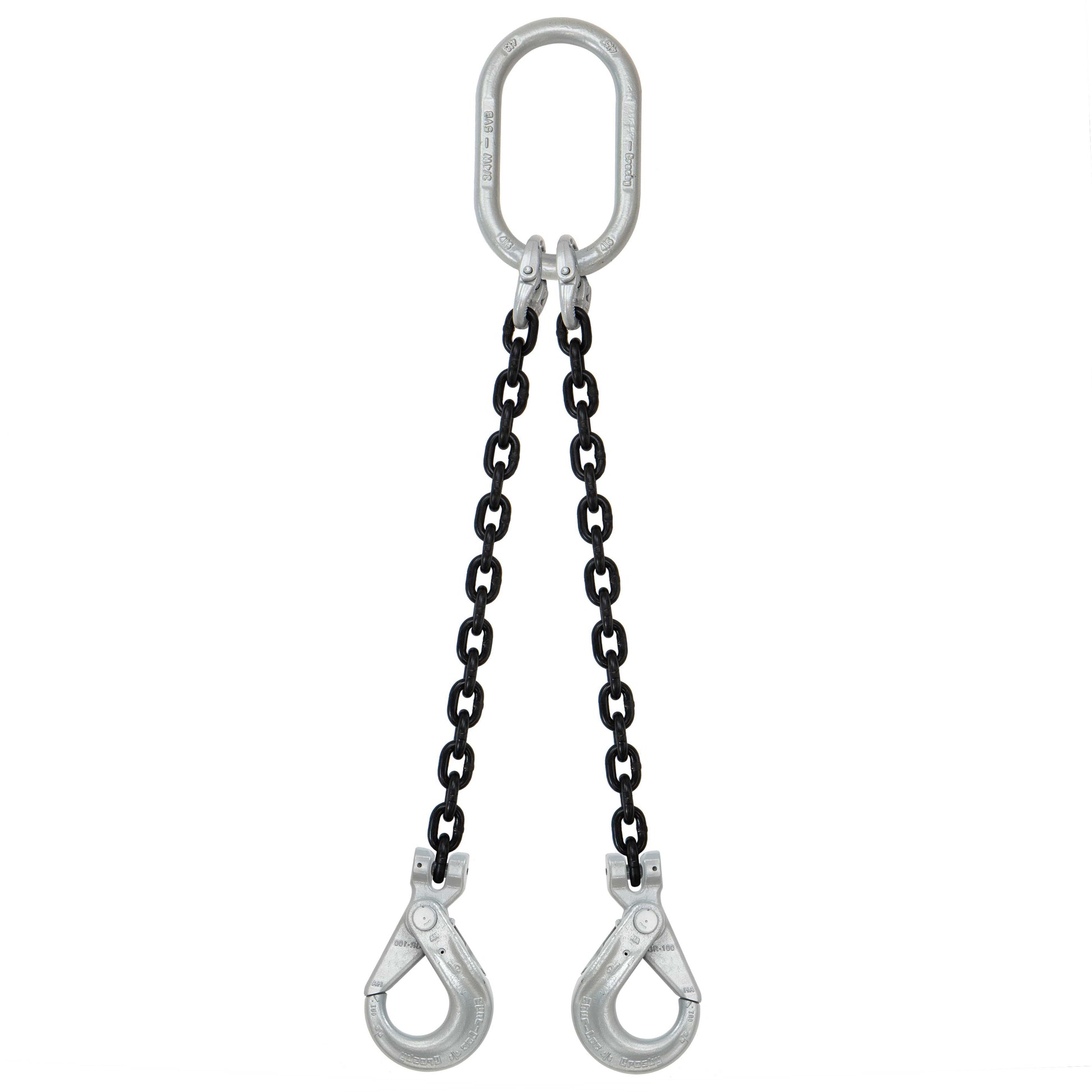 12 inch x 8 foot Crosby 2 Leg Chain Sling w SelfLocking Hooks Grade 100 image 1 of 2