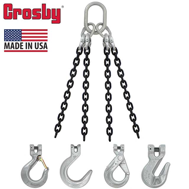 12 inch x 6 foot Crosby 4 Leg Chain Sling w Grab Hooks Grade 100 image 2 of 2