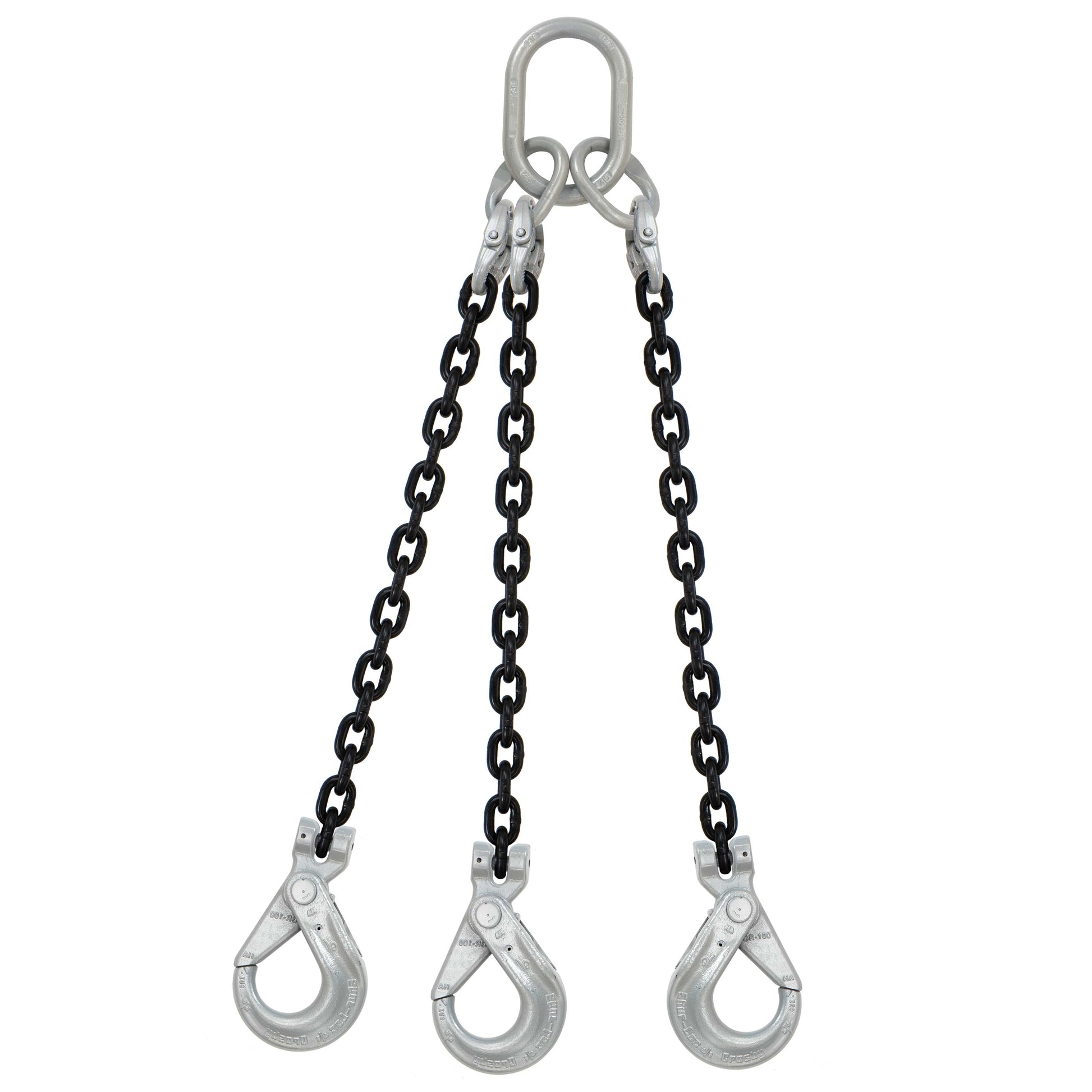 12 inch x 8 foot Crosby 3 Leg Chain Sling w SelfLocking Hooks Grade 100 image 1 of 2