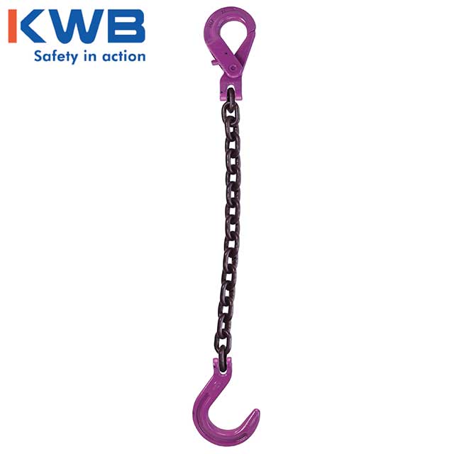 12 inch x 5 foot Single Leg Chain Sling w SelfLocking Foundry Hooks Grade 100 image 2 of 2