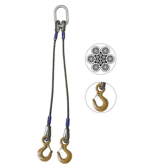 Wire Rope Sling 2 Leg Bridle w Eye Hooks 58 inch x 6 foot Domestic image 1 of 6