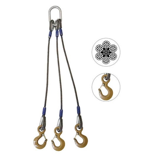 Wire Rope Sling 3 Leg Bridle w Eye Hooks 78 inch x 8 foot Domestic image 1 of 6