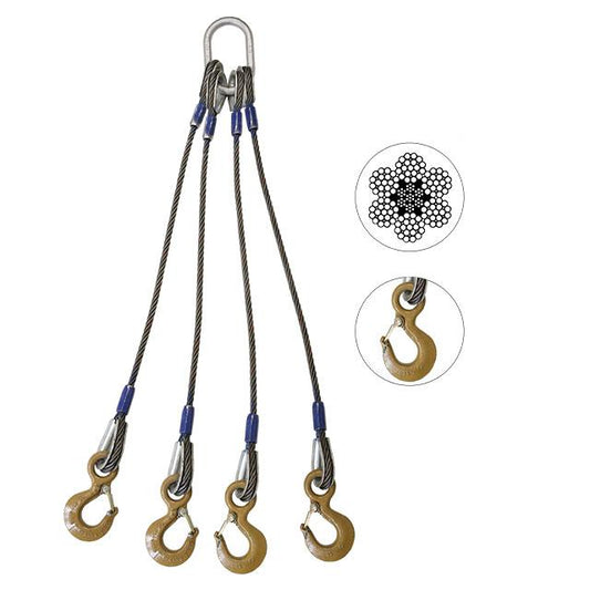 Wire Rope Sling 4 Leg Bridle w Eye Hooks 38 inch x 18 foot Domestic image 1 of 6