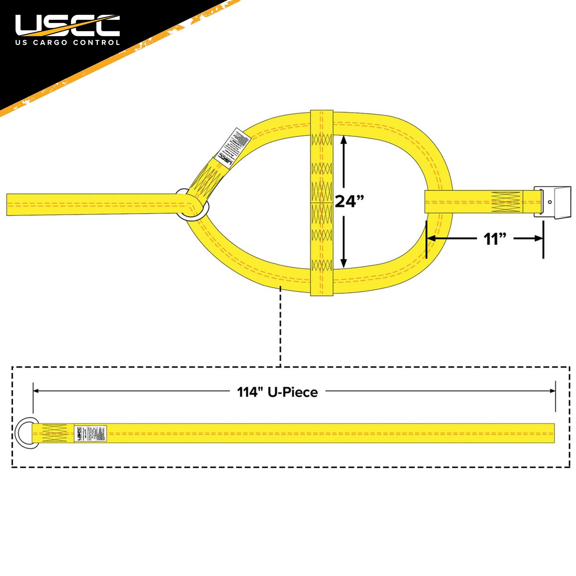 Yellow Adjustable Tow Dolly Strap with 2 Top Strap and Flat Hook image 3 of 7