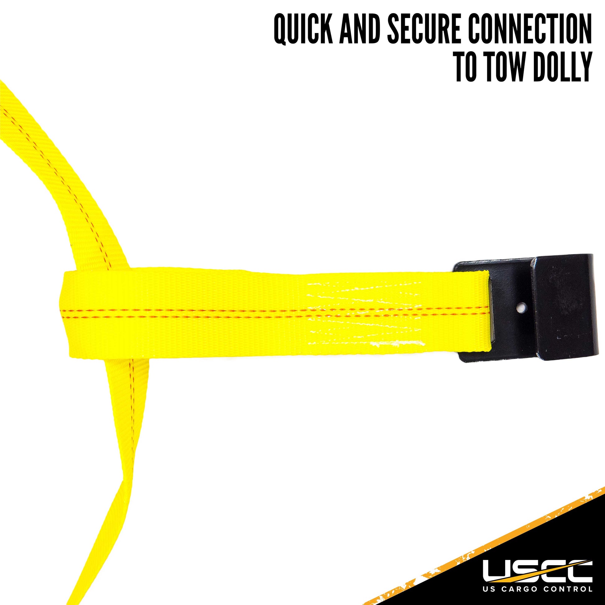 Yellow Adjustable Tow Dolly Strap with 4 Top Strap and Flat Hook image 5 of 7